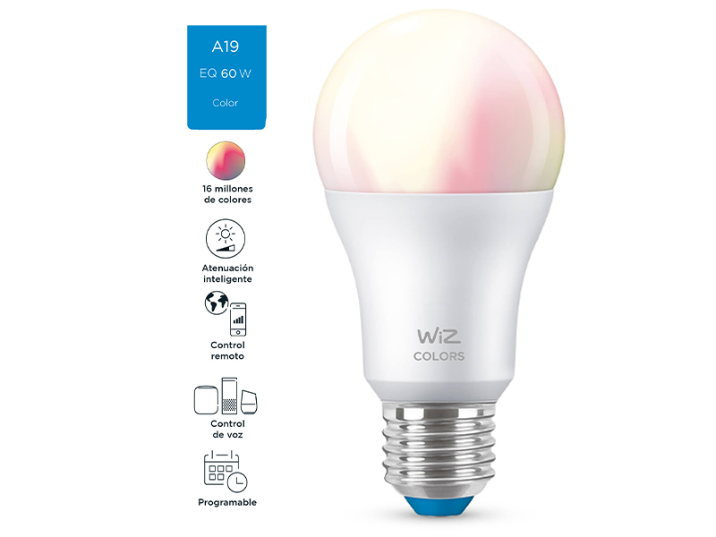 Bombillo LED multicolor inteligente con WiFi, de 60watts,  compatible con Alexa y Google Assistant.