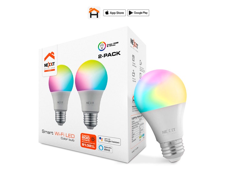 Paquete de 2 Bombillo LED multicolor y WiFi, compatible con Google y AlexassitaAlexa y Google As